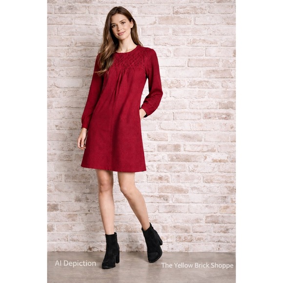 Dresses & Skirts - Vintage 1960s Red Wool Dress Smocked Yoke A-Line Lined Long Sleeve‎